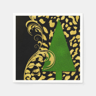 Holiday Party Elegance in Gold Black and Green Napkin