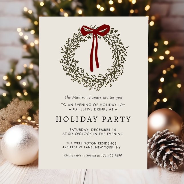 Holiday Party Festive Christmas Wreath Invitation (Creator Uploaded)