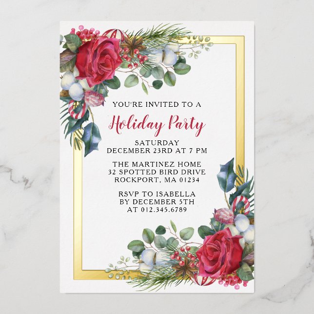 Holiday Party Gold Foil Invitation Postcard (Front)