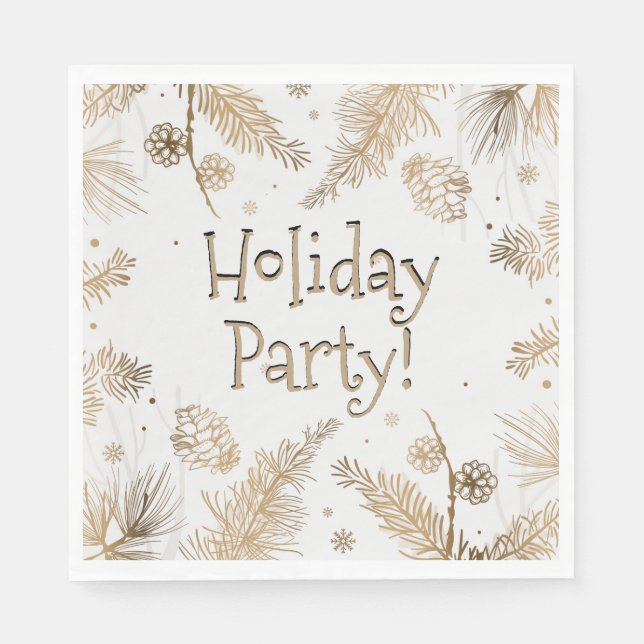 Holiday Party, Gold Pine Combs, Dinner  Napkin (Front)