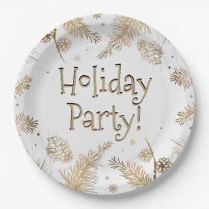 Holiday Party, Gold Pine Combs,  Paper Plate