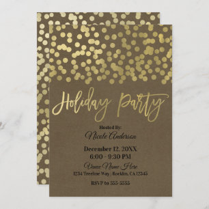Holiday Party Gold Script Modern Chic Rustic Kraft Invitation