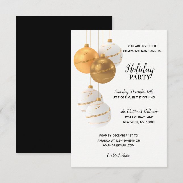 HOLIDAY PARTY GOLD White Corporate Office Company Invitation (Front/Back)