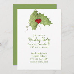 holiday Party Greenery Rustic Holly Berries Invitation