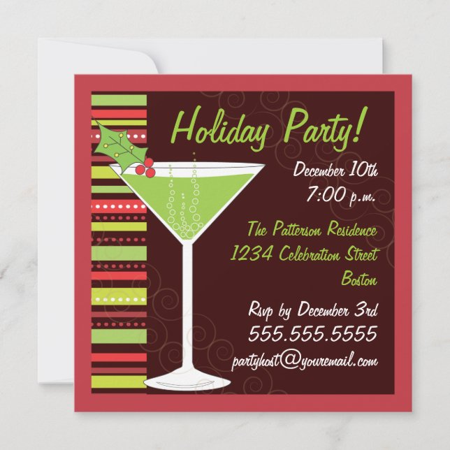 Holiday Party Holly Cocktail Invitation (Front)