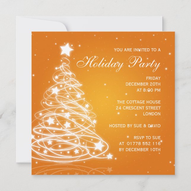 Holiday Party Invitation Christmas Tree Orange (Front)