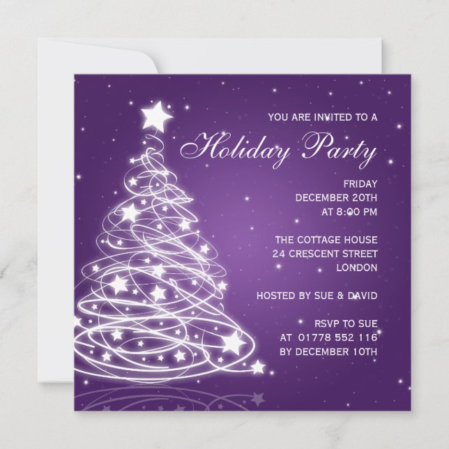 Holiday Party Invitation Christmas Tree Purple (Front)