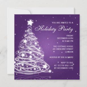 Holiday Party Invitation Christmas Tree Purple
