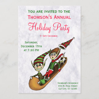 Holiday Party Invitation - Crazy Elf Sled Ride