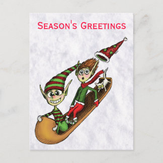 Holiday Party Invitation - Crazy Elf Sled Ride Postcard