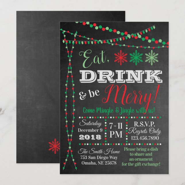 Holiday Party Invitation - Eat, Drink be Merry (Front/Back)