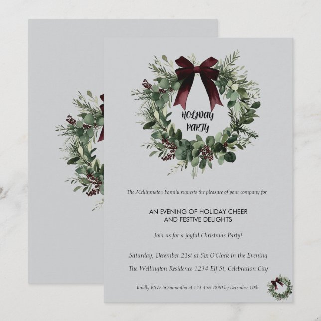 Holiday Party Invitation Elegant Christmas Wreath (Front/Back)