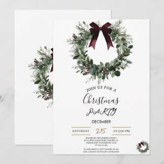 Holiday Party Invitation Elegant Christmas Wreath