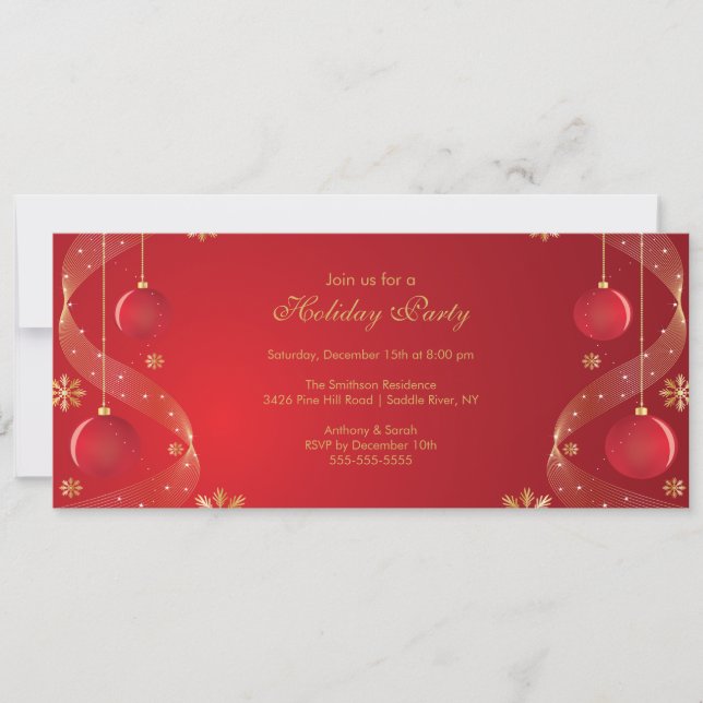 Holiday Party Invitation Elegant  Red & Gold (Front)