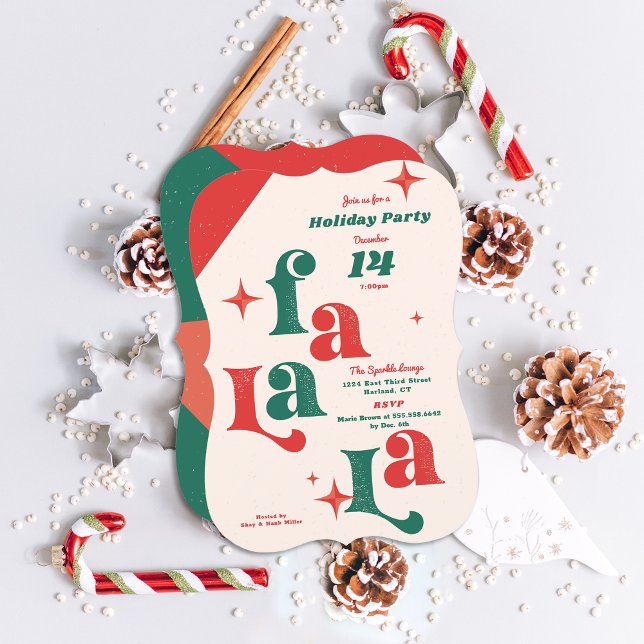 Holiday Party Invitation Fa La la Christmas card (Fa la la Retro with a modern flair holiday party invitation. )