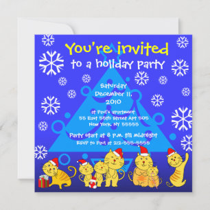Holiday Party Invitation Family Cat Snow