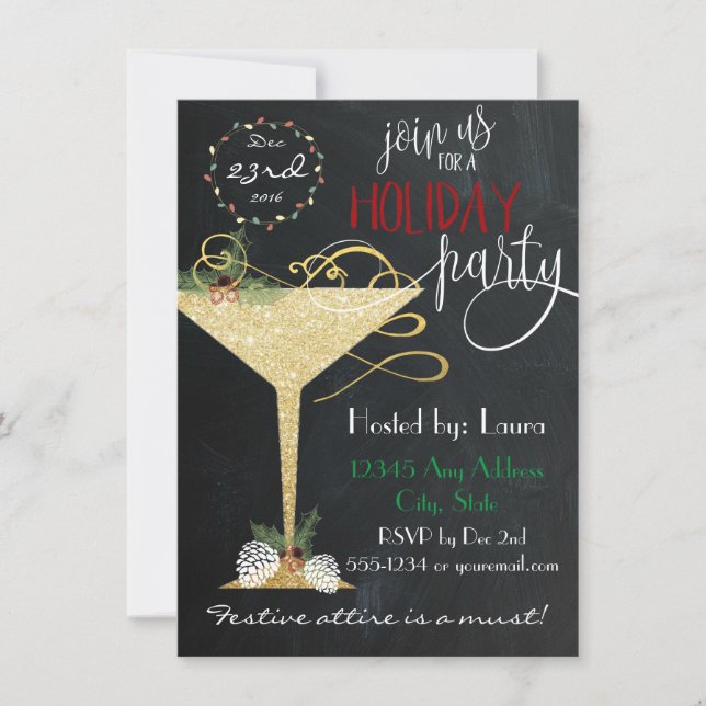Holiday Party Invitation - Faux Glitter (Front)