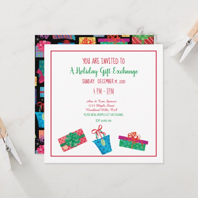 Holiday Party Invitation, Gift Exchange Fun Print Invitation (Front/Back In Situ)