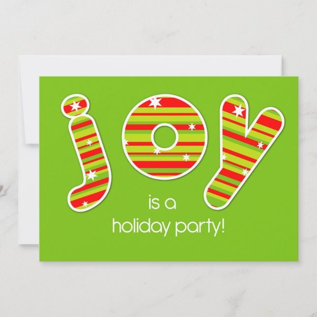 Holiday Party Invitation, JOY Red and Green Stripe Invitation (Front)