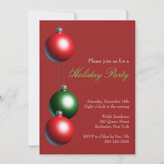Holiday Party Invitation on Cranberry Red (Front)