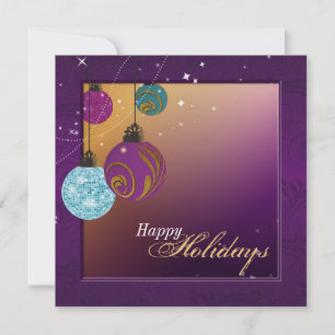 Holiday Party Invitation - Purple & Gold Ornaments