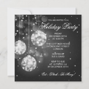 Holiday Party Invitation Sparkling Baubles Black