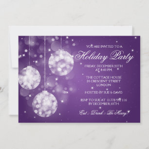 Holiday Party Invitation Sparkling Baubles Purple
