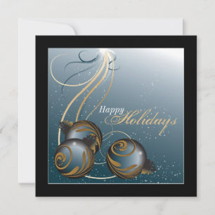 Holiday Party Invitation - Teal & Gold Ornaments