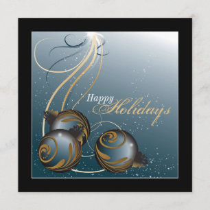 Holiday Party Invitation - Teal & Gold Ornaments