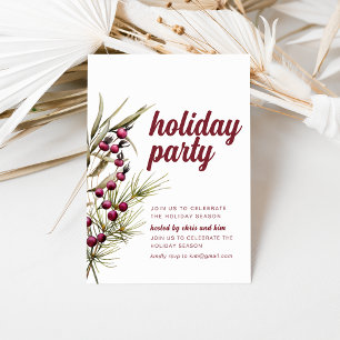 Holiday Party Invitation With Greens Berries