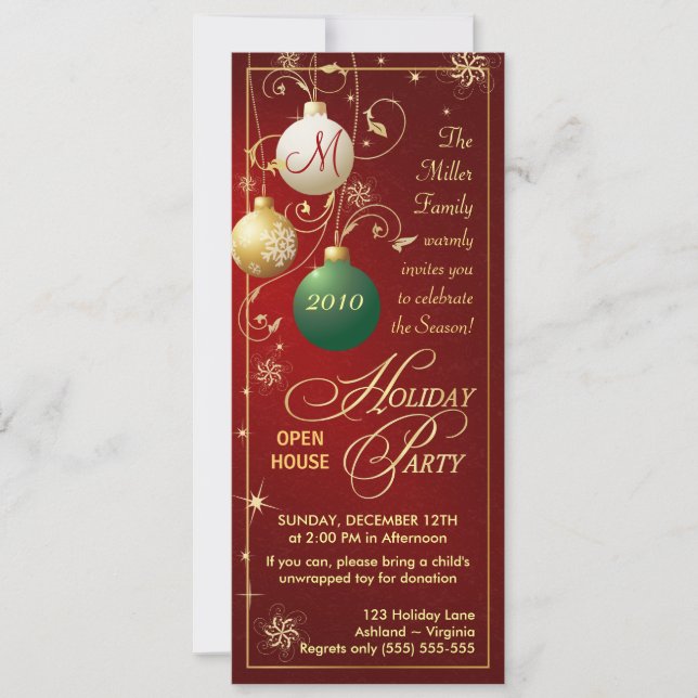 Holiday Party Invitations - Open House (Front)