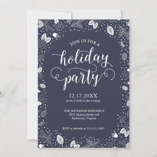 Holiday Party Invite Calligraphy Winter Foliage