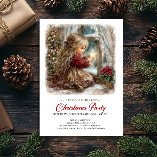 Holiday Party Invite Cute Girl Winter Scene Design