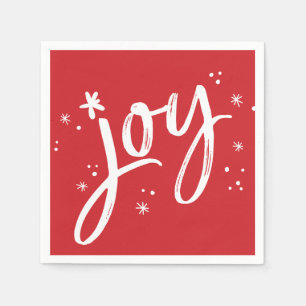 HOLIDAY PARTY joy script red fun white sparkles Napkin