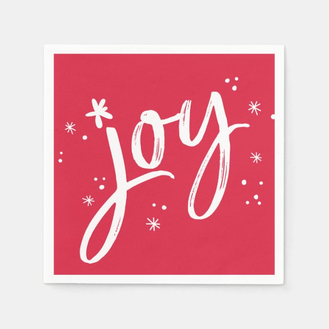 HOLIDAY PARTY joy script red white sparkles Napkin (Front)