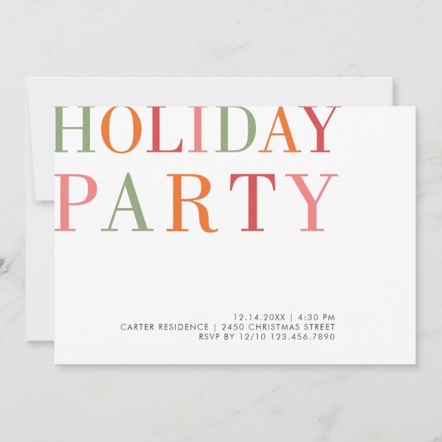 Holiday Party Minimalist Modern Typography Colours Invitation (Front)
