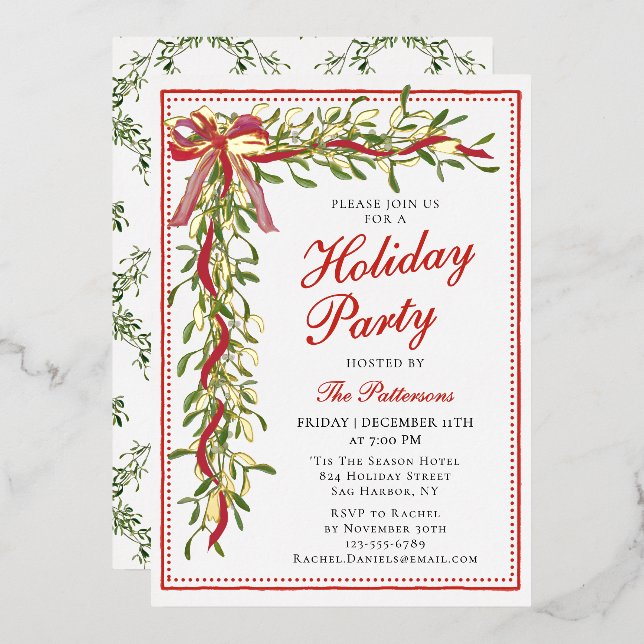 Holiday Party Mistletoe Bow Modern Christmas Party (Front/Back)