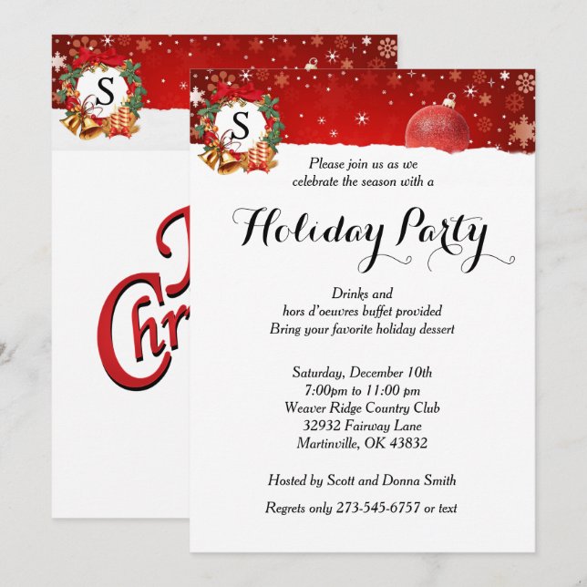 Holiday Party | Monogram Invitation (Front/Back)
