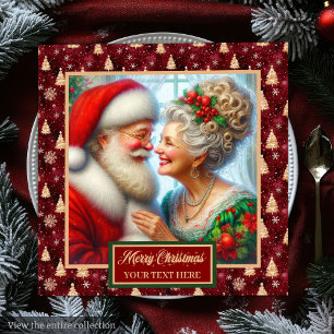 Holiday Party Napkins Red Gold Green Claus Design