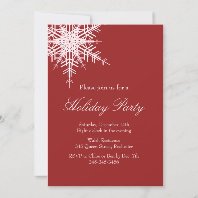 Holiday Party Offset Snowy Red Invitation (Front)