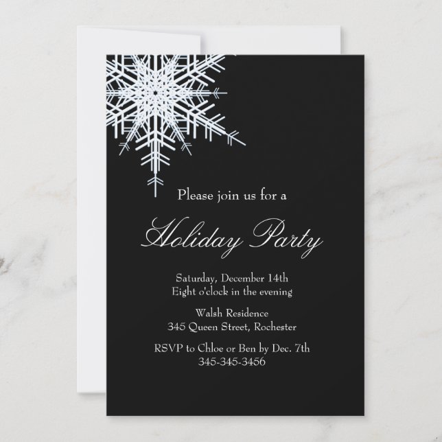 Holiday Party Offset Snowy White Invitation (Front)