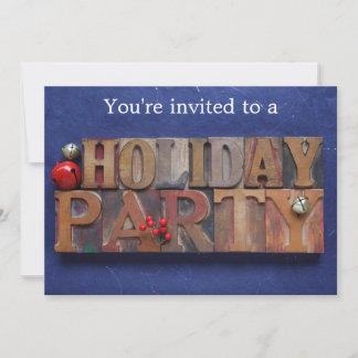 Holiday party on blue invitation