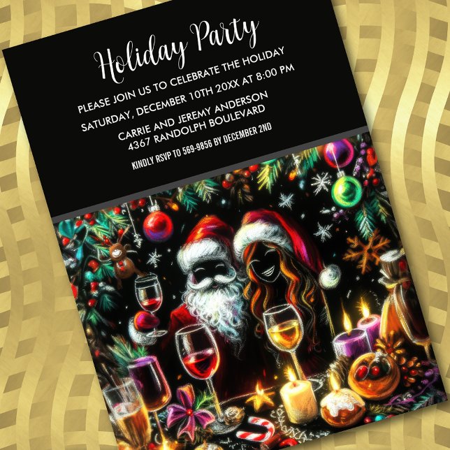 Holiday Party Pastel Drawing Santa Invitation (Creator Uploaded)