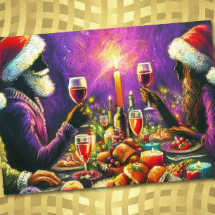 Holiday Party Pastel Drawing Santa Purple Invitation