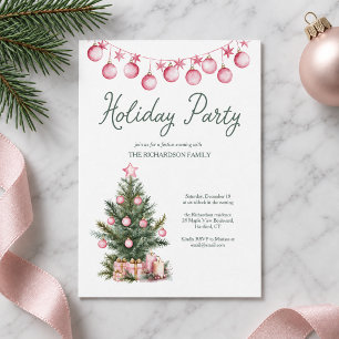 Holiday Party Pink Christmas Tree Invitation
