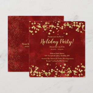 Holiday Party, Red, White, Gold, Invitation