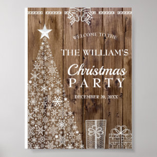 Holiday Party Rustic Wood Christmas Tree Welcome Poster
