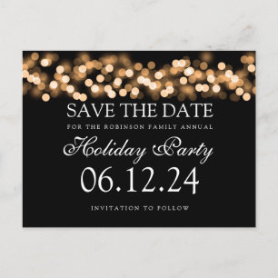 Holiday Party Save The Date Gold Bokeh Lights Announcement Postcard