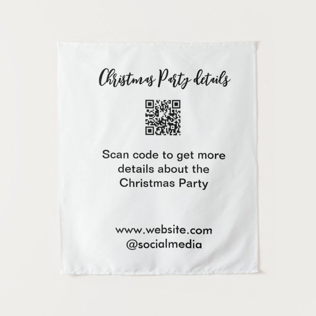 Holiday party Scan QR code details website social  Tapestry (Front)