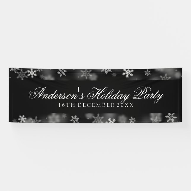 Holiday Party Snowflakes Black Banner (Horizontal)